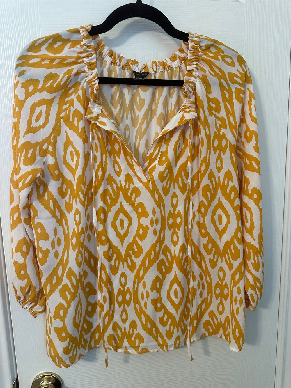 Ann Taylor Yellow and White Ikat Peasant Blouse